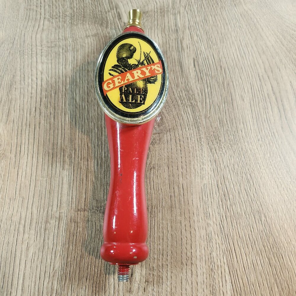 Vintage Geary's Pale Ale Beer Tap Handle Red‎ Wood Maine Craft Brewing Lobster